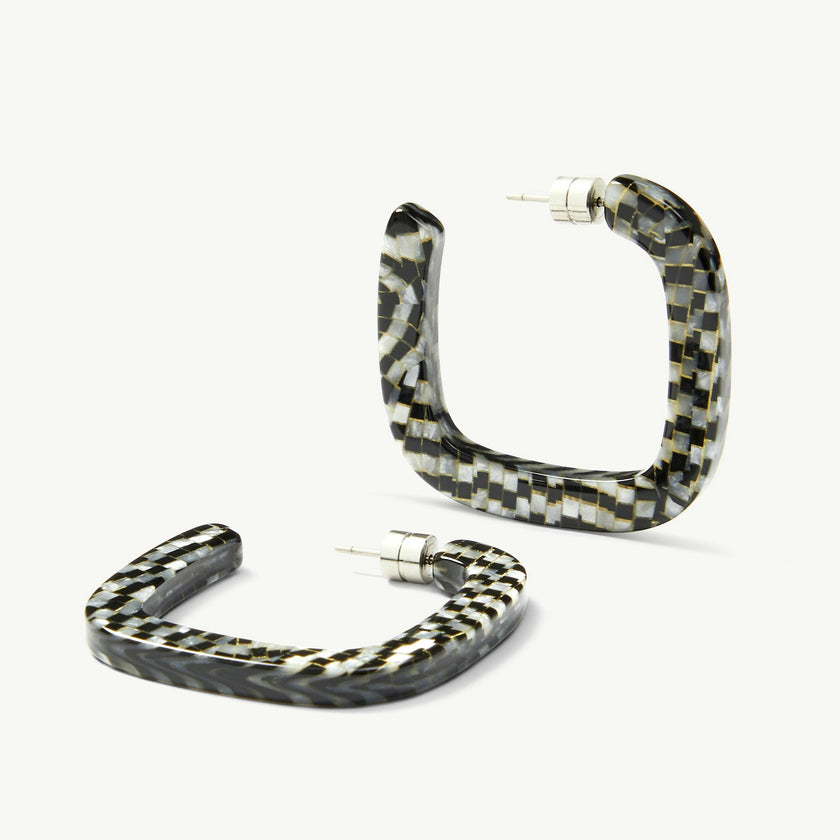 Midi Square Hoops in Perle Noir