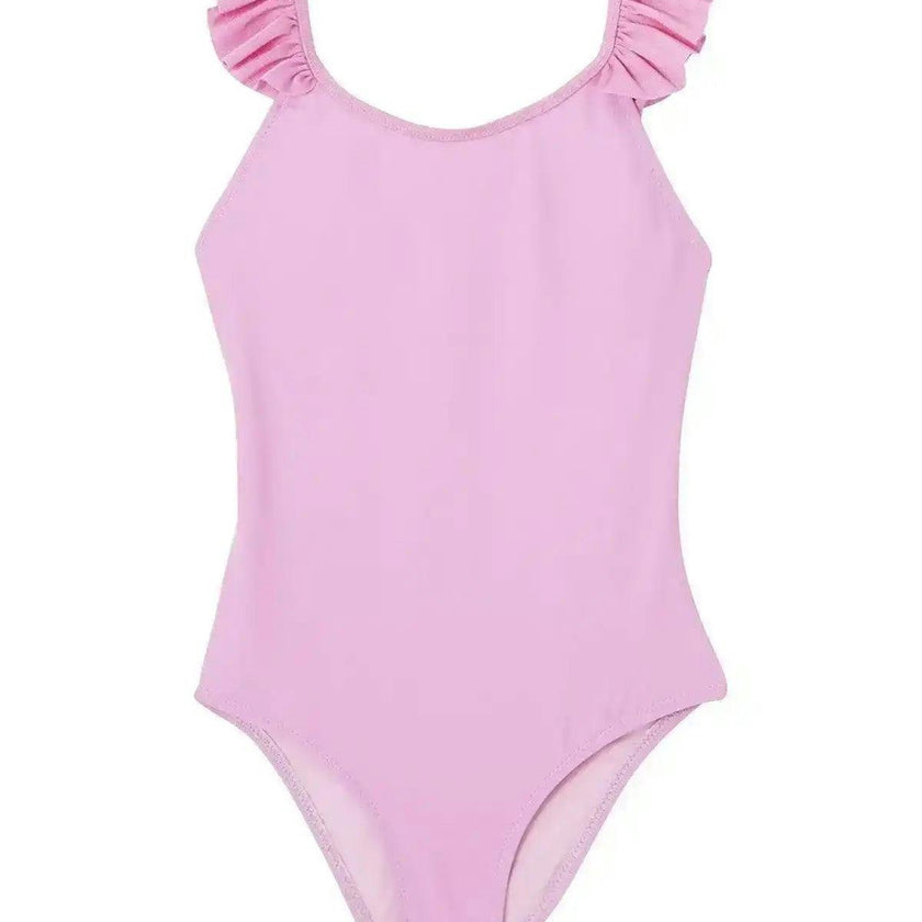 Girls' one-piece swimsuit with lilac ruffles, UPF50+| BORA BORA 1P