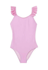 Girls' one-piece swimsuit with lilac ruffles, UPF50+| BORA BORA 1P