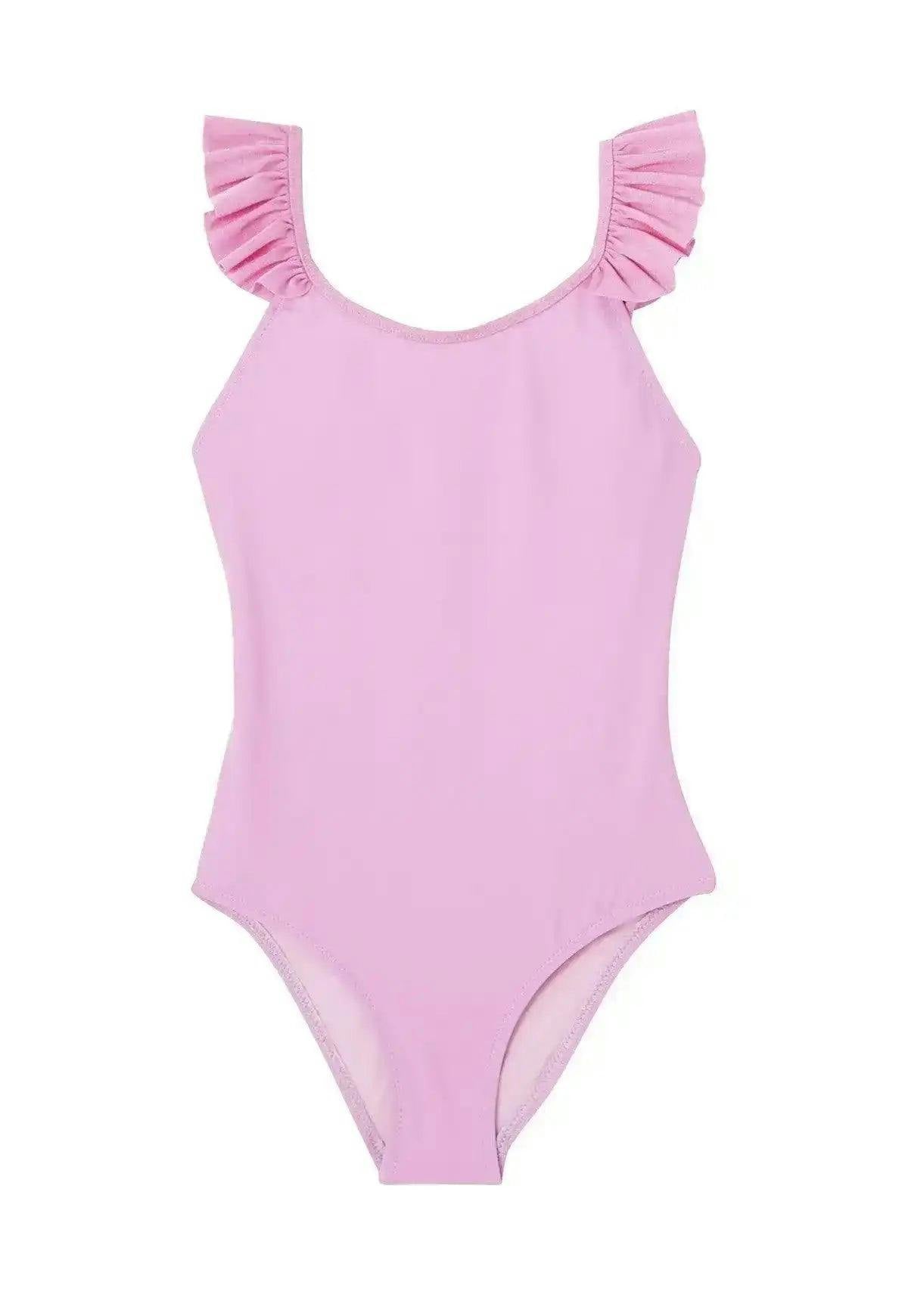 Girls' one-piece swimsuit with lilac ruffles, UPF50+| BORA BORA 1P
