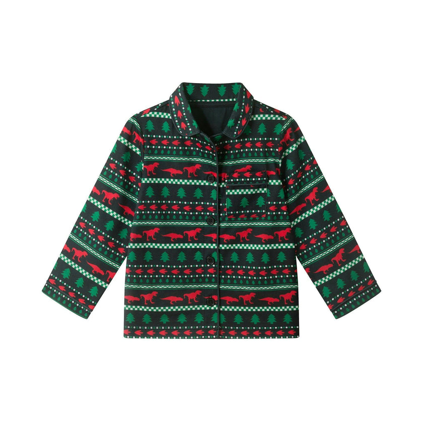 Boys Buttondown Pajama Set | Holiday Dinos