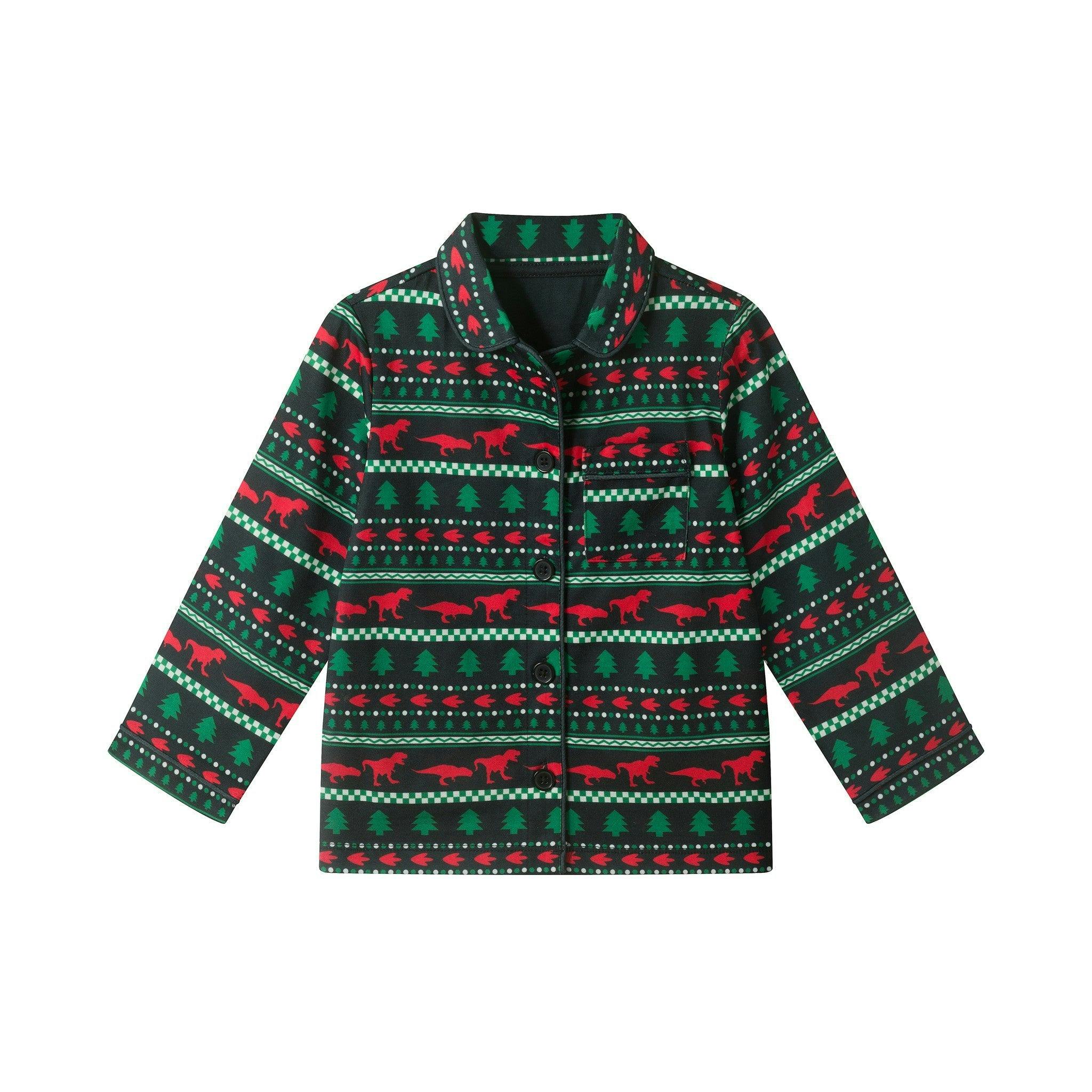 Boys Buttondown Pajama Set | Holiday Dinos