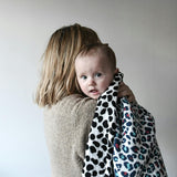 ANIMAL PRINT MUSLIN BLANKET - reversible newborn to 4 months / 5+ months