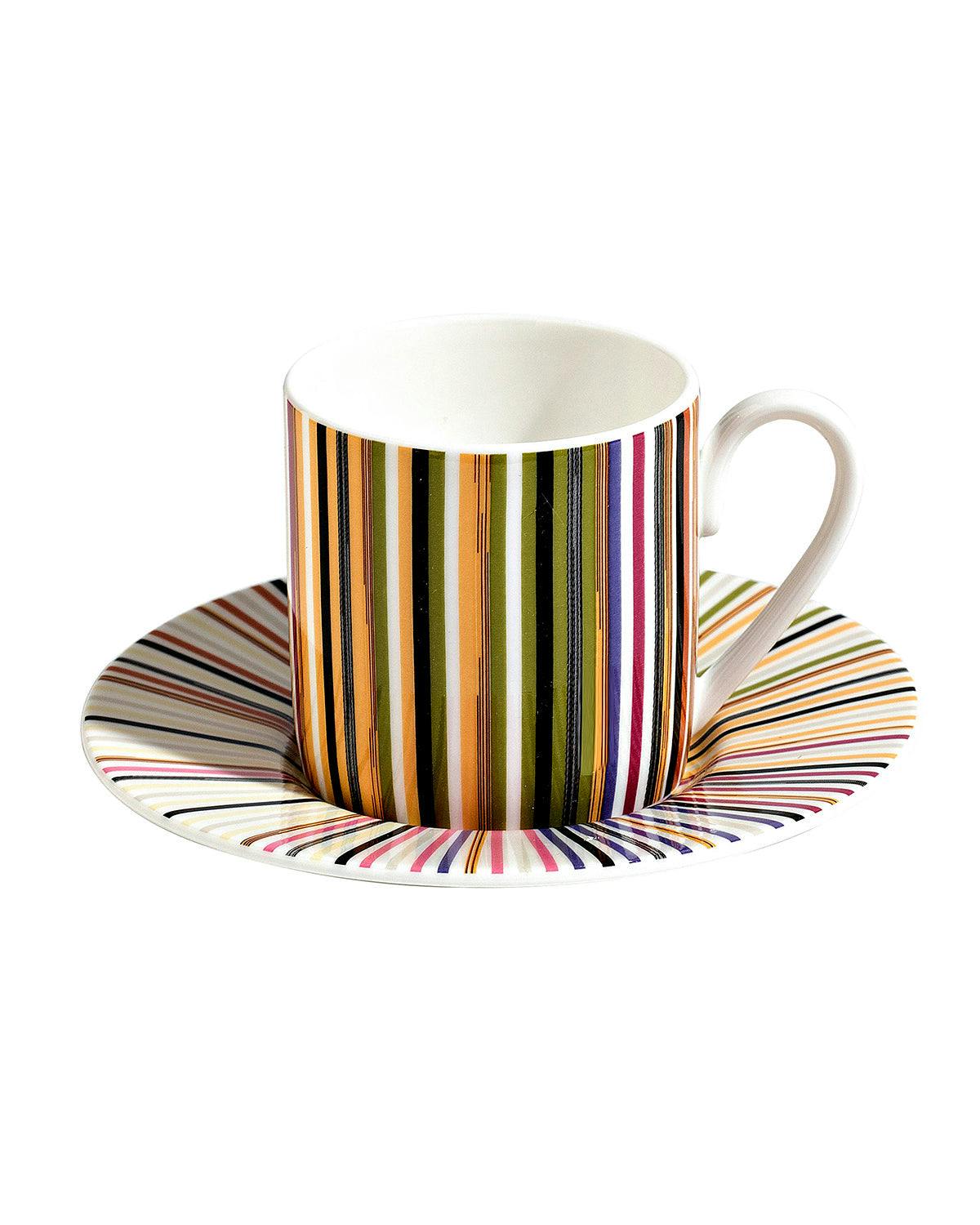 Coffee Cup & Saucer Stripes Set of 2 In Luxury Box Jenkins 156 Diam. 2.3