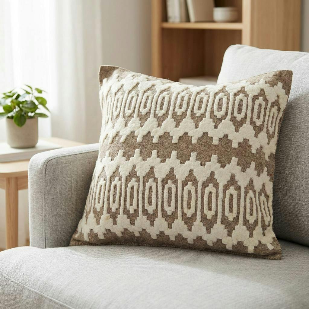 Hand Felted Wool Pillow - Scandinavian Design Gray - 20