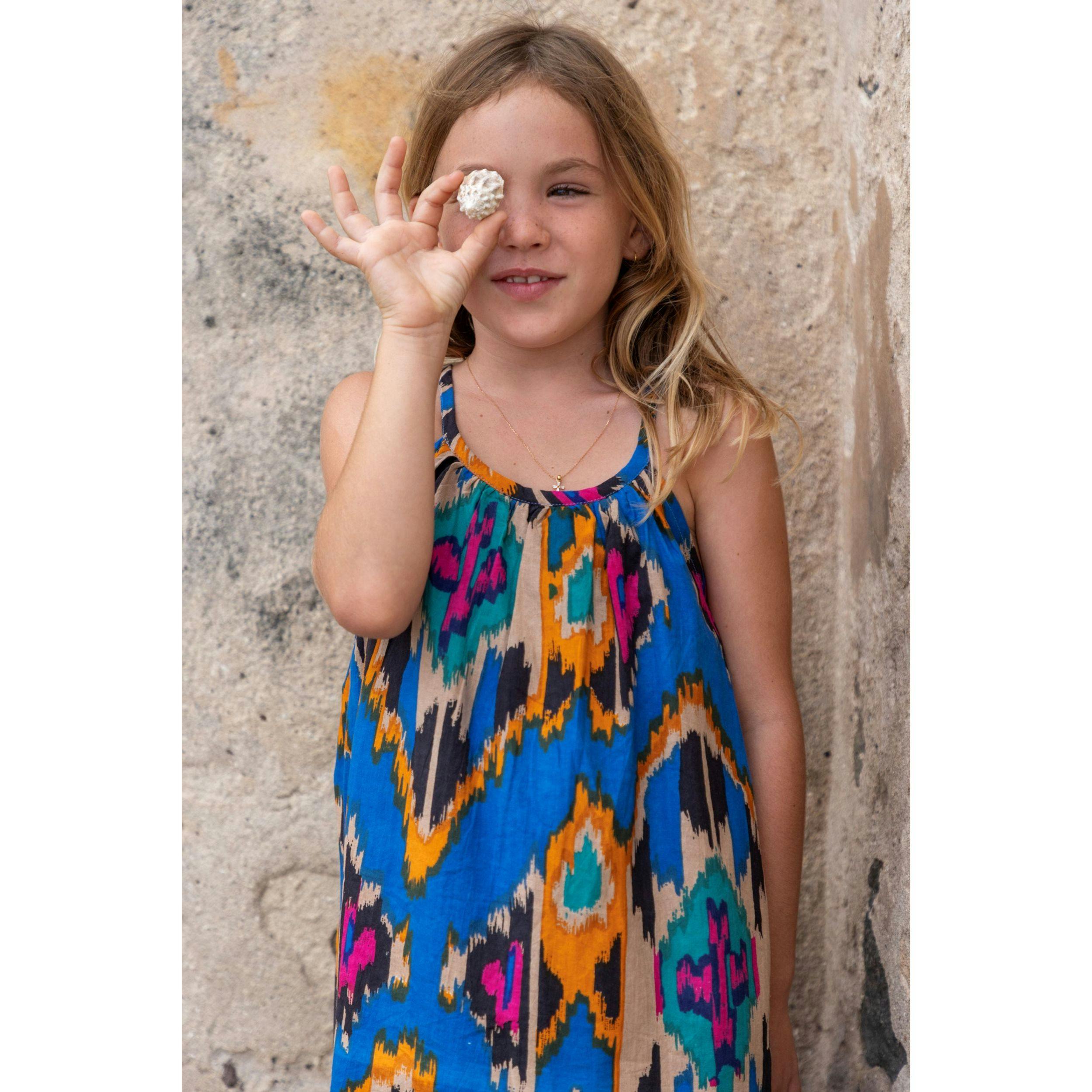 Mini Chantal Girls Dress Fiesta Blue Ikat, blue