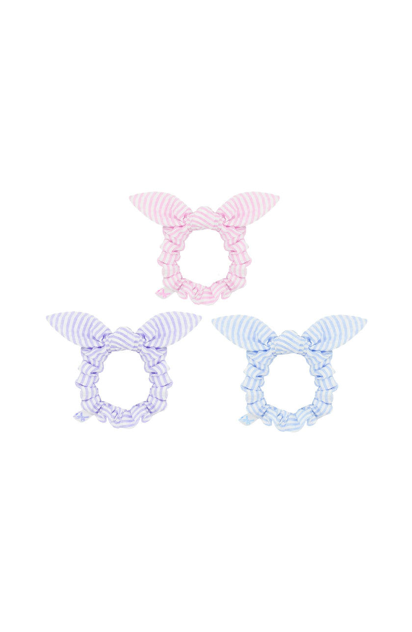 Seersucker Bow Scrunchie, Pink/White