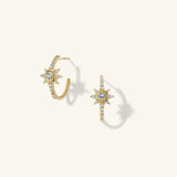 Mini Aquamarine Starburst Hoop Earrings