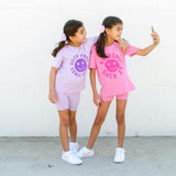 Happy Face "GOOD VIBES" Message T-Shirt and Short Set Kids