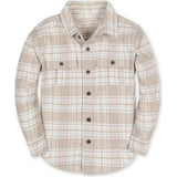 Big Kids Organic Long Sleeve Flannel Shirt with Double Flap Pockets, Beige