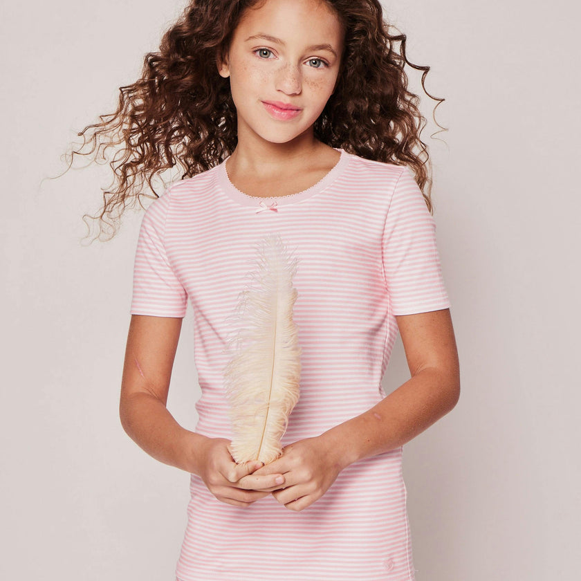 Kid's Pima Snug Fit Pajama Short Set in Pink Stripe
