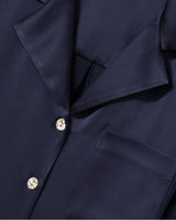 The Olivia Wide Leg Silk Pajama Set in Navy