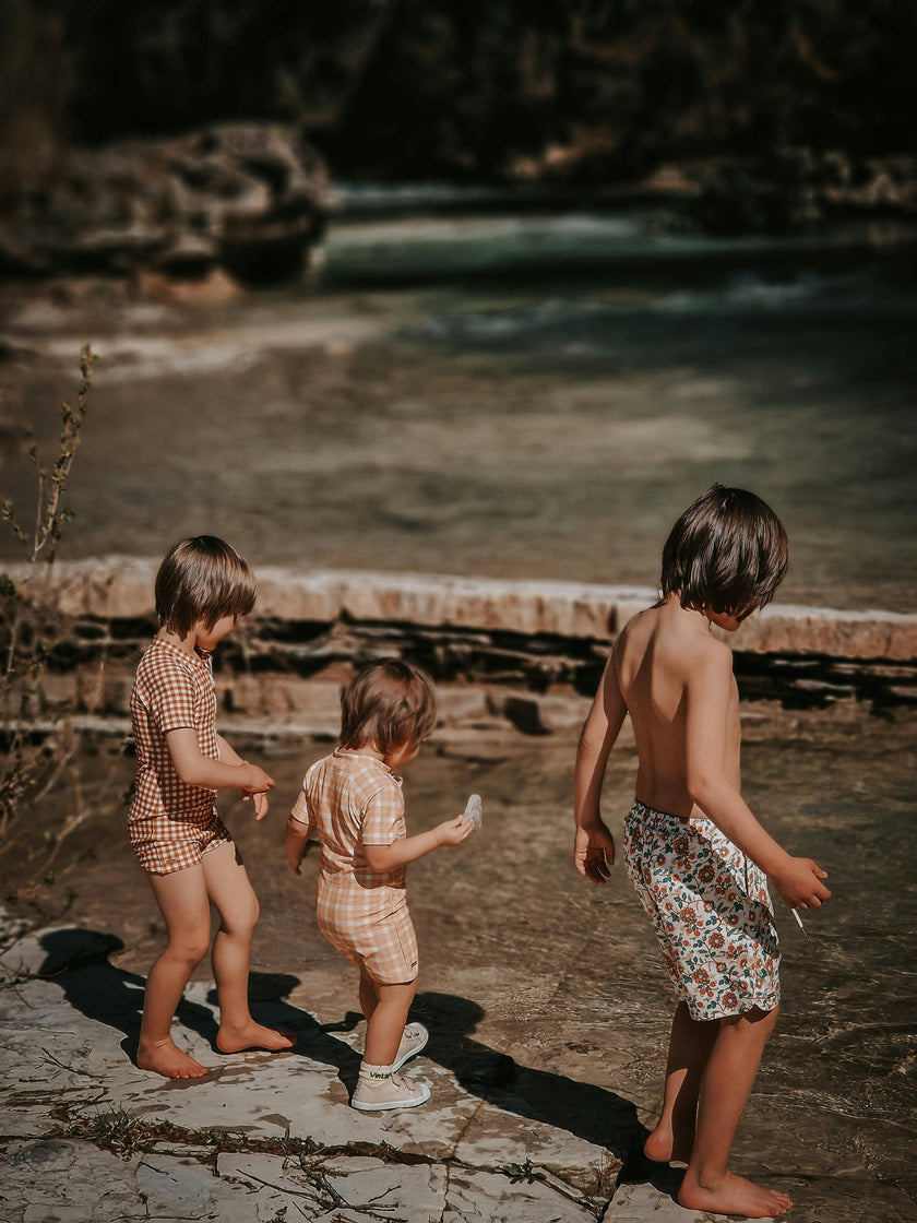 Short Sleeve Rashguard Swimsuit | Sienna Gingham