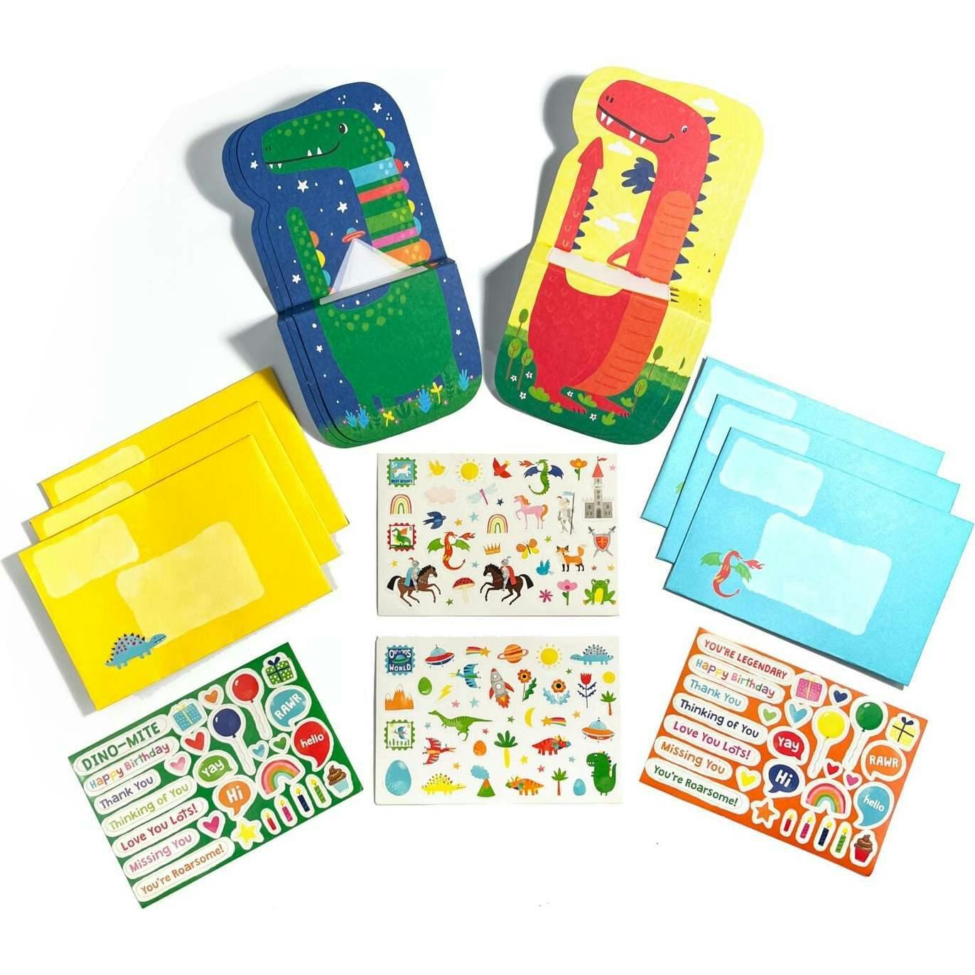 Tiny Tadas! Note Cards and Sticker Set - Dinos & Dragons - 6 Cards Envelopes