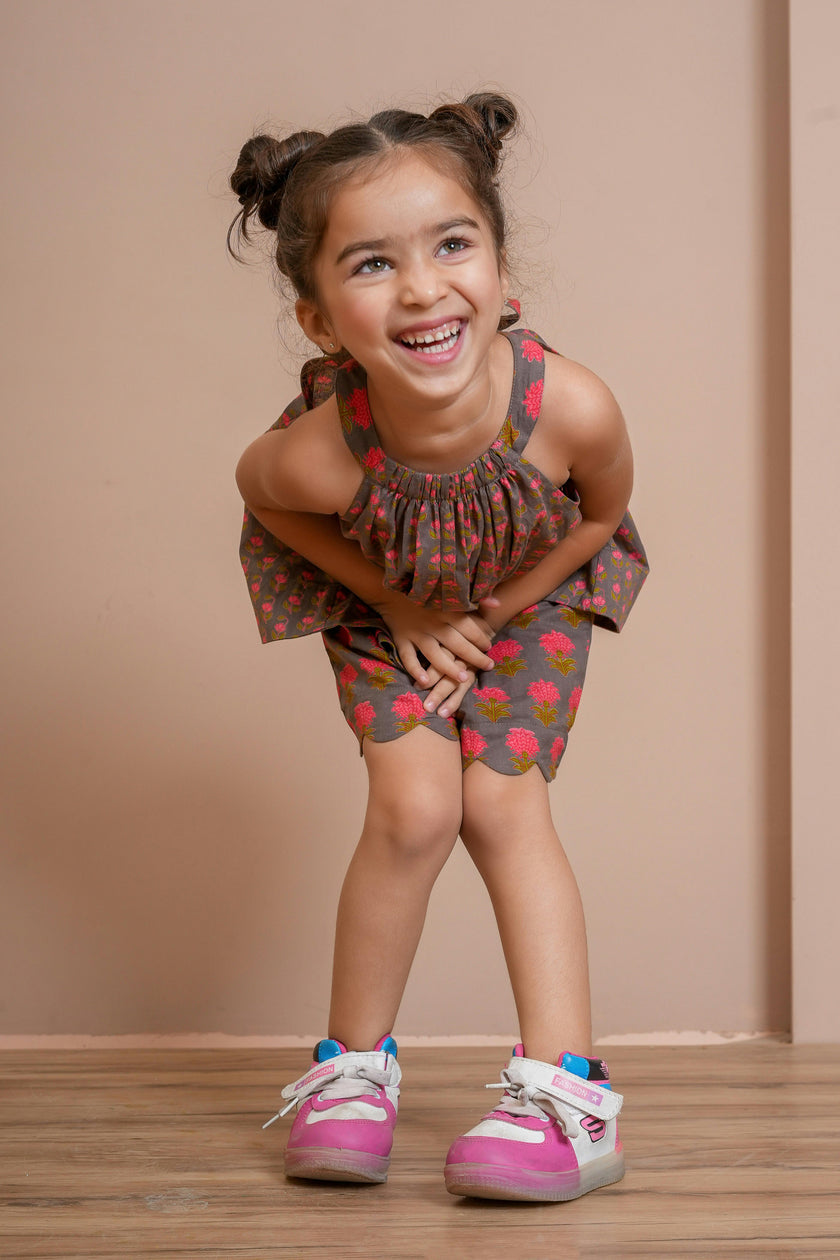 Halter Top and Shorts Set Earthy Brown — Cotton Girls Co-Ord | Infant to Tween 0-13 Years
