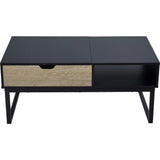 Bryson Two-Tone Natural Wood Grain Color with Manual Lift and Lower Top Coffee Table Desk with Open Storage and Metal Legs