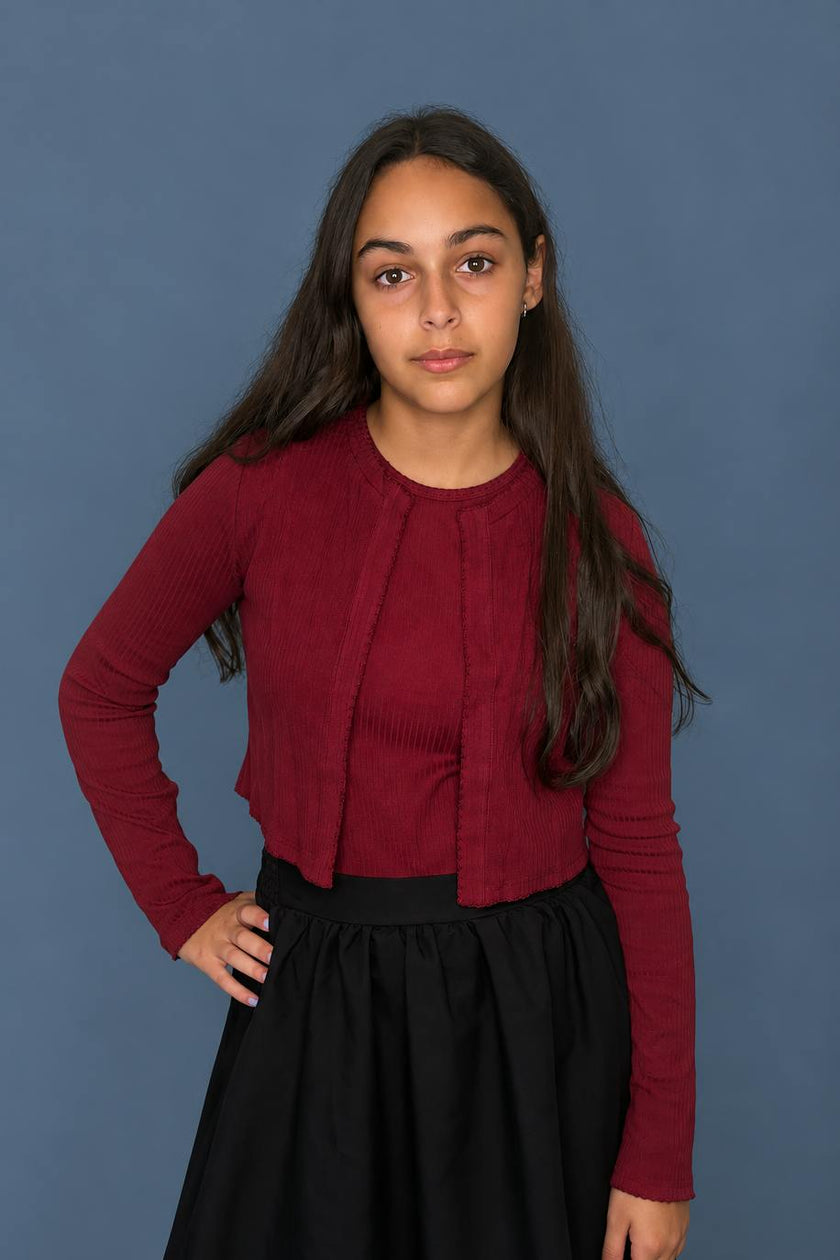 Crop Cardigan and Shell Set_Burgundy