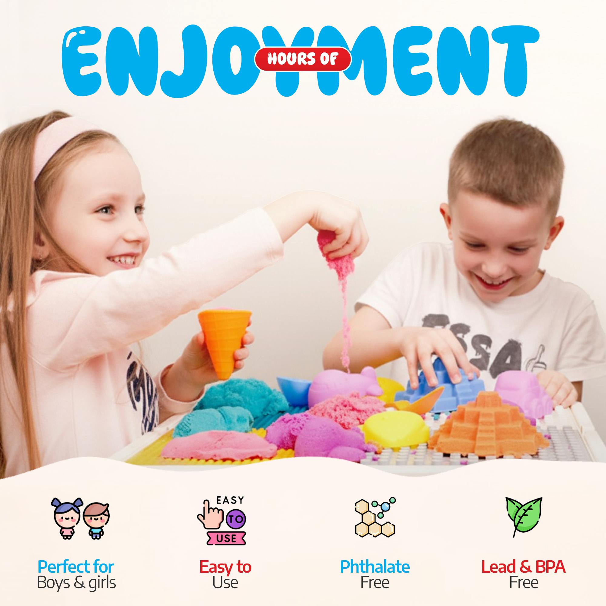 Sleepah Play Sand Sensory Sand Set for Boys & Girls Age 3-8 No Mess Never Dries Out Toy Perfect for Shaping Squeezing Scooping Rolling Molding  36p Set 5 Colors