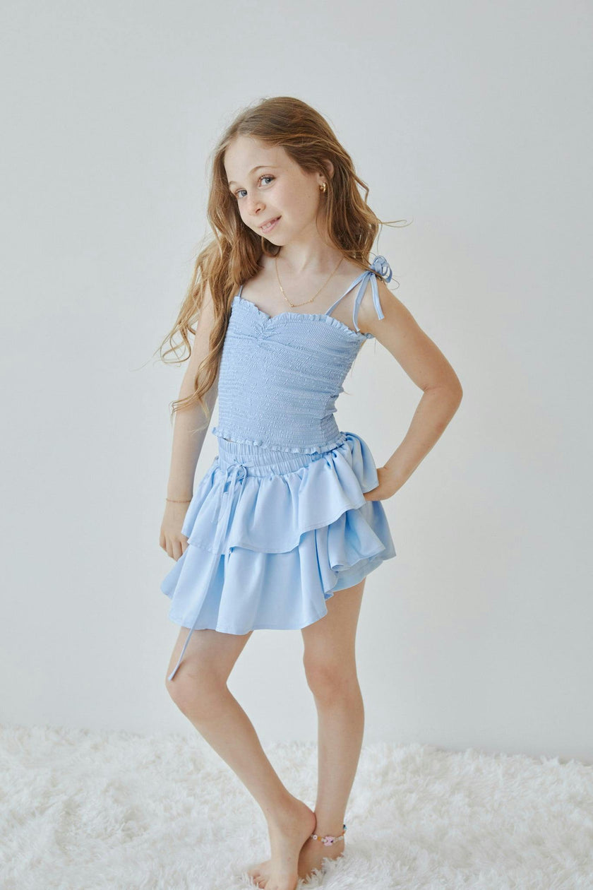Georgia Pastel Blue Satin Smocked Top