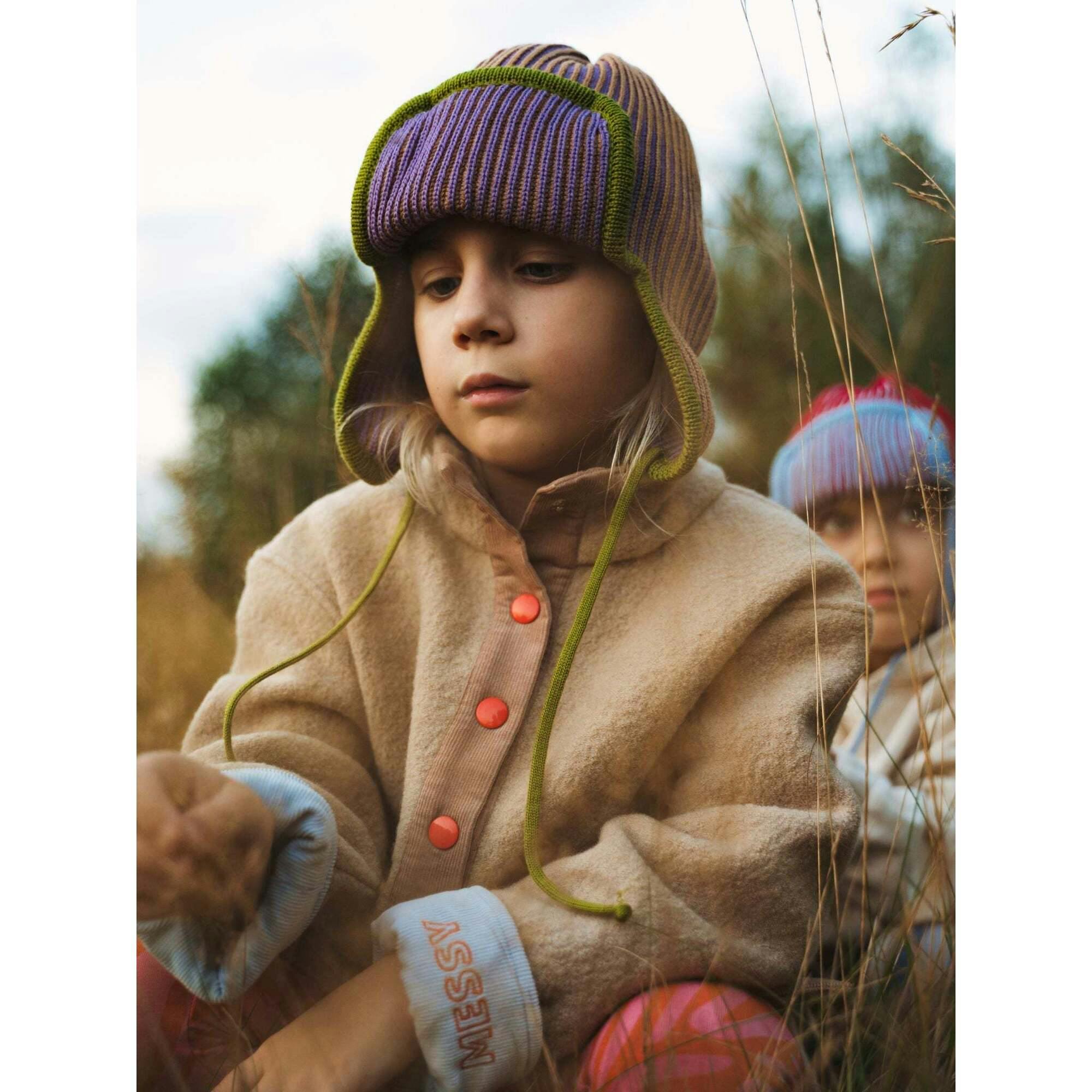 children's merino pilot cap - purple pine