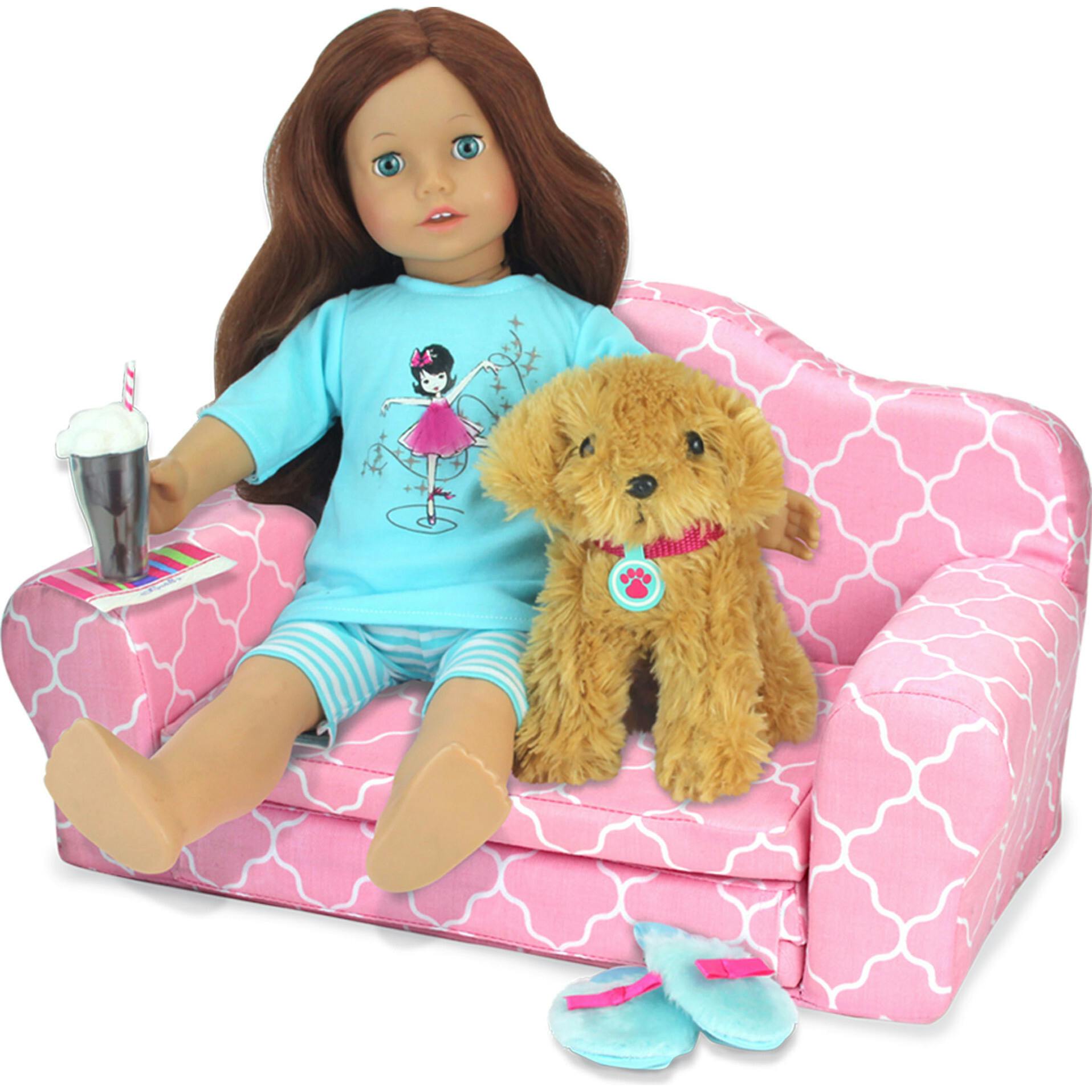 Sophia’s Plush Pink/White Moroccan Print Pull-Out Sofa/Bed Sized for 18