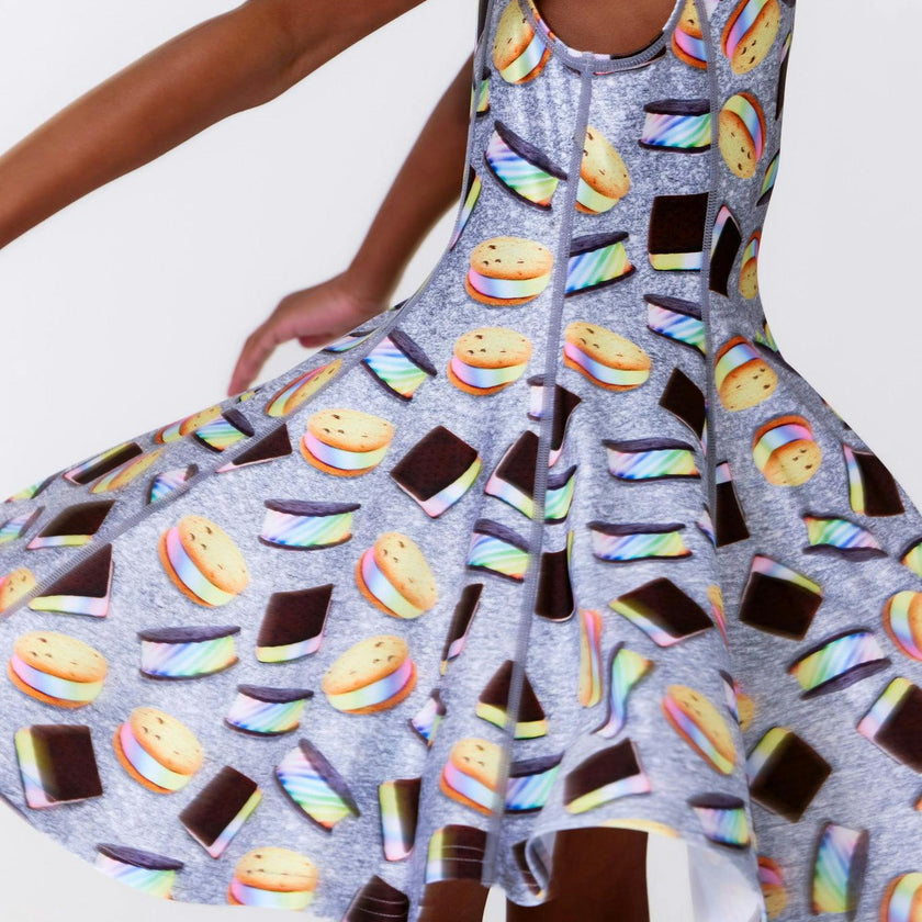 Girls Hi-Shine Skater Dress in Rainbow Ice Cream Saucers
