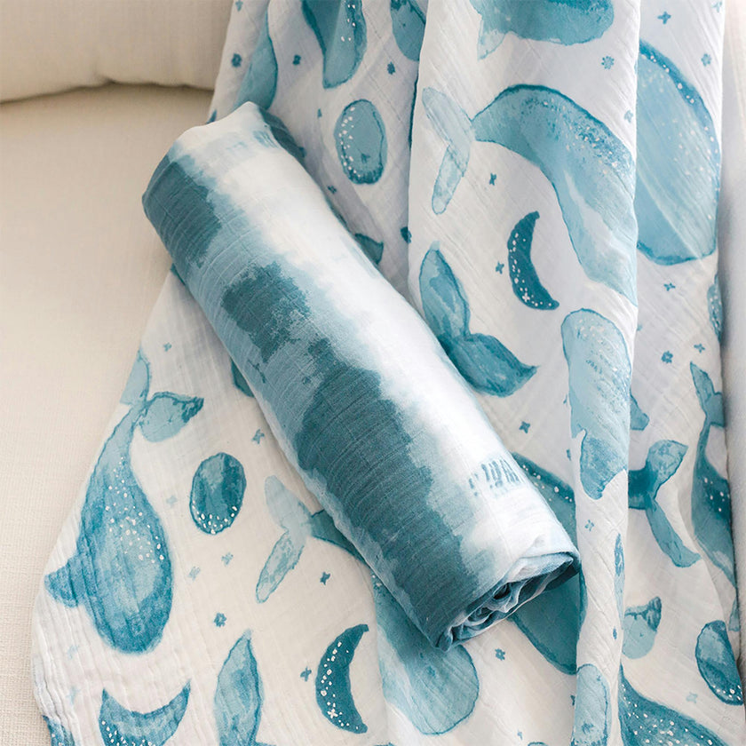 Caspian Cotton Muslin Swaddle Blanket Set (Ocean, Set of 2)