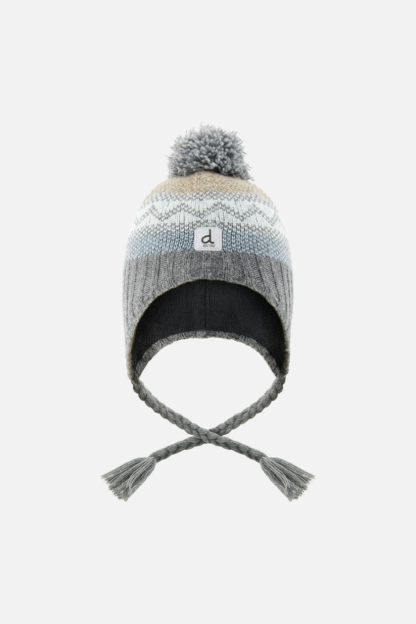 Baby Winter Peruvian Knit Hat with Pompom Grey and Blue Fair Isle