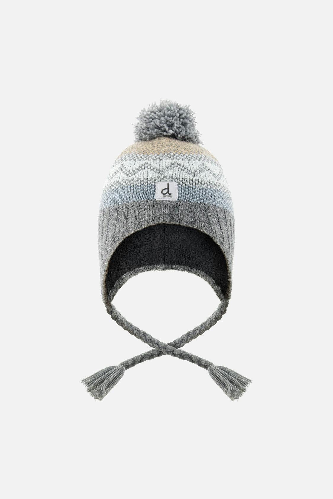 Baby Winter Peruvian Knit Hat with Pompom Grey and Blue Fair Isle