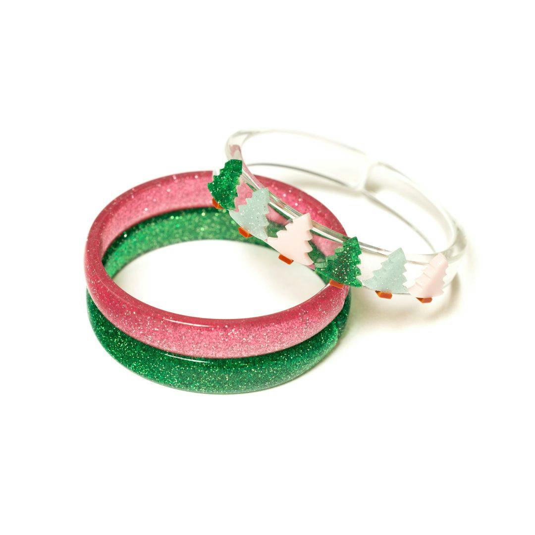 Christmas Tree Glitter Pink Glitter Green Bangles