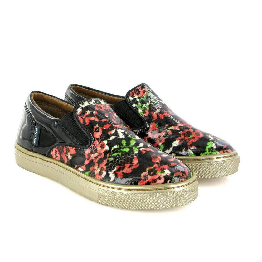 Patent Leather Slip On Sneakers, Black Red & Green