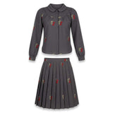 Cherry Cross Stitch Embroidery Blouse And Skirt Set
