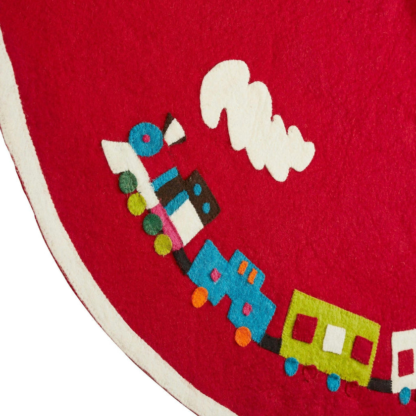 Handmade Toy Train Red Christmas Tree Skirt Felt 26"/60" Arcadia Home