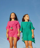 Girl's Pom-Pom Kaftan, Emerald | LEA