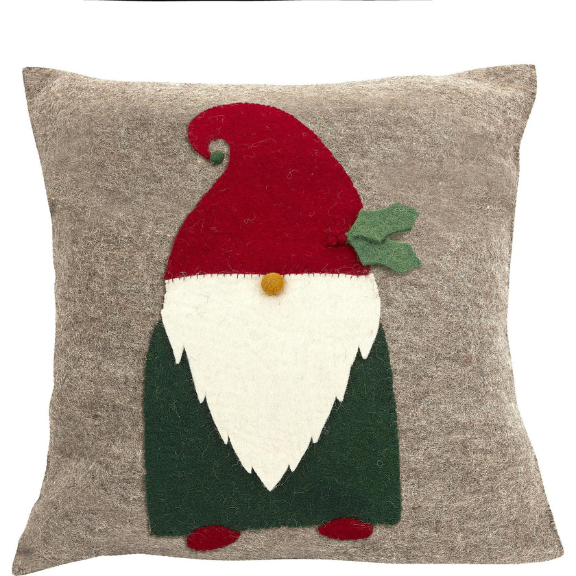 Hand Felted Wool Pillow - Gnome Red Hat Gray - 20" Arcadia Home