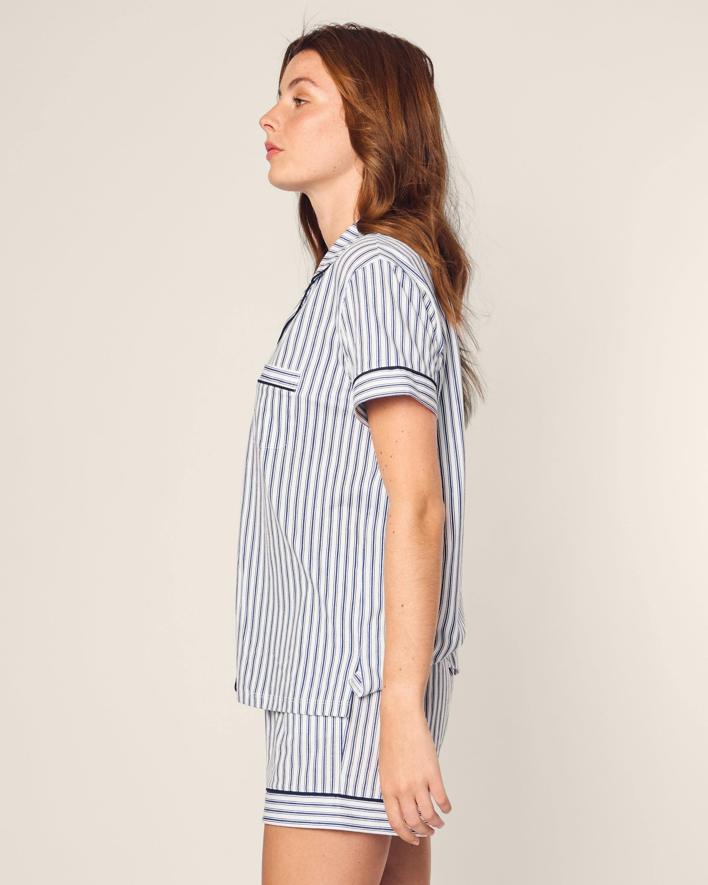 Women's Pima Short Set in Navy French Ticking