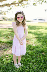 Seersucker Bow Headband in Pink/White