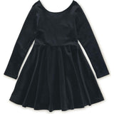 Velour Boat Neck Long Sleeve Ballet Skirt Dress, Black