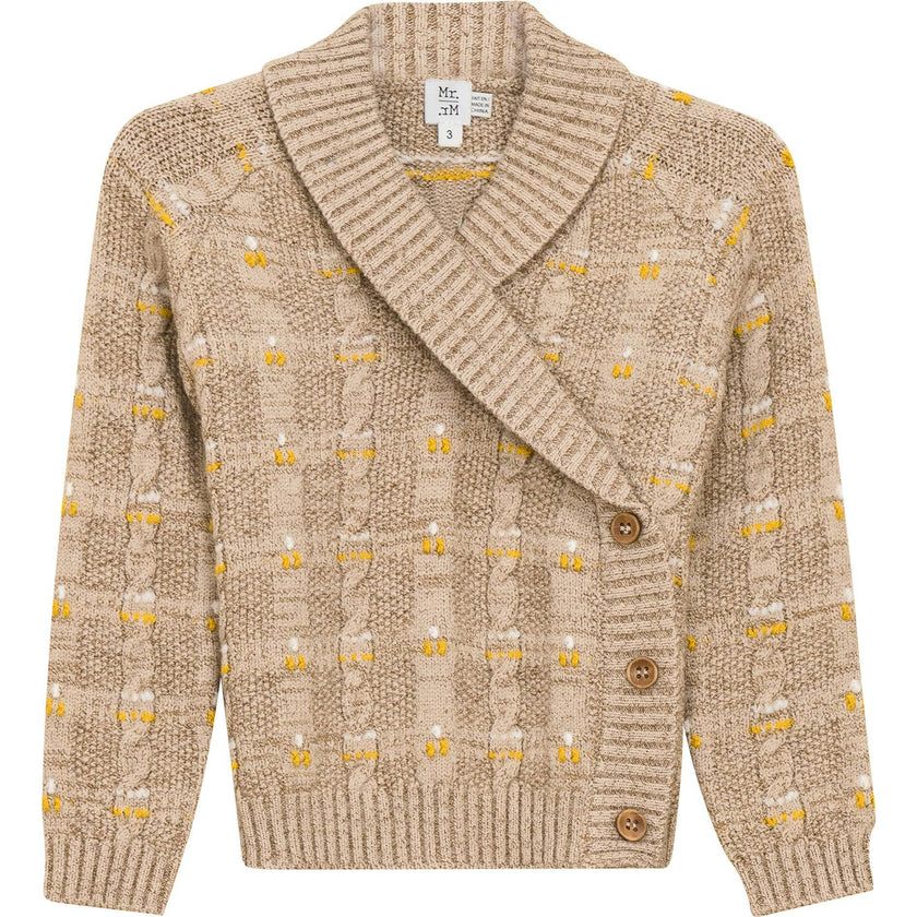 Textured Cable Knit Cardigan Black Mix