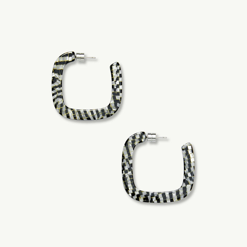 Midi Square Hoops in Perle Noir