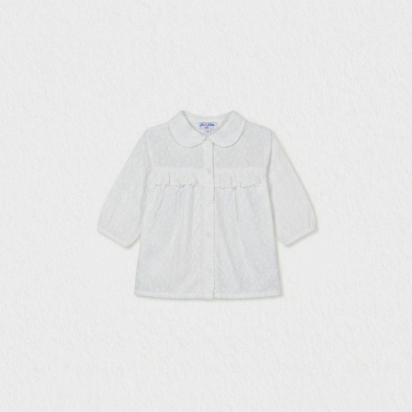 Delice Girl Blouse Mid Sleeve, White Flower Embroidery