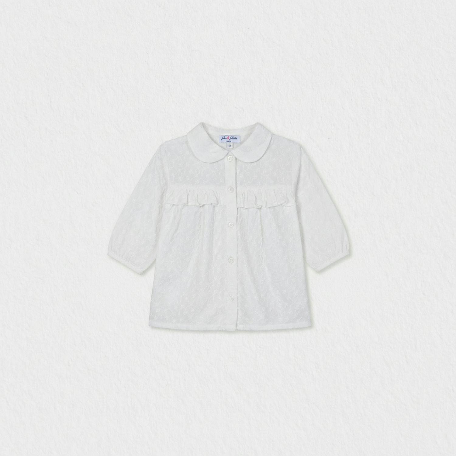 Delice Girl Blouse Mid Sleeve, White Flower Embroidery