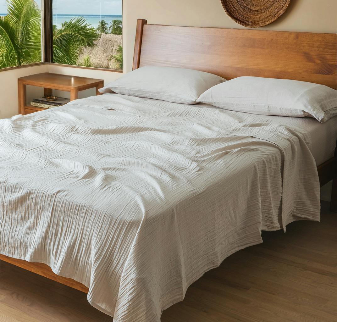 Calm Crinkled Comfort Flat Sheet (Morning Fog)