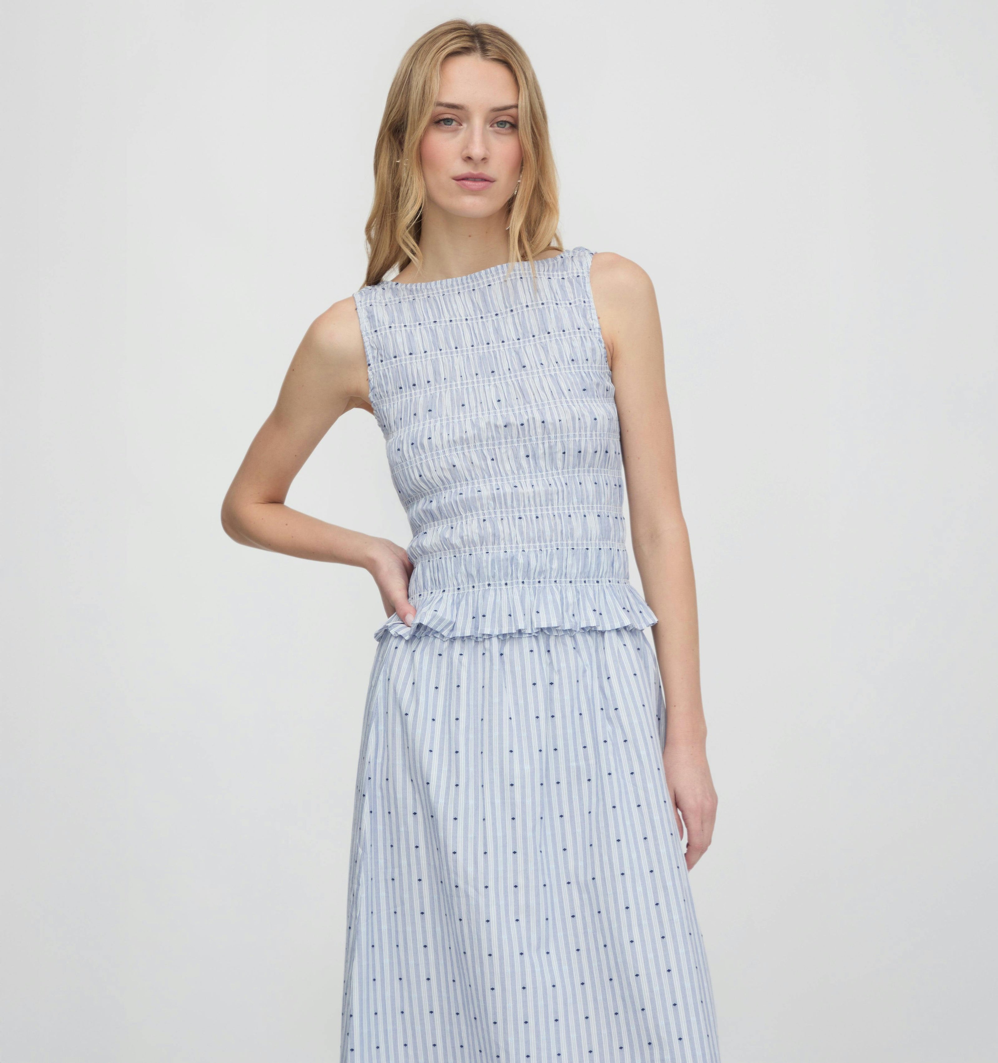 The Phoebe Nap Top - Blue Swiss Dot