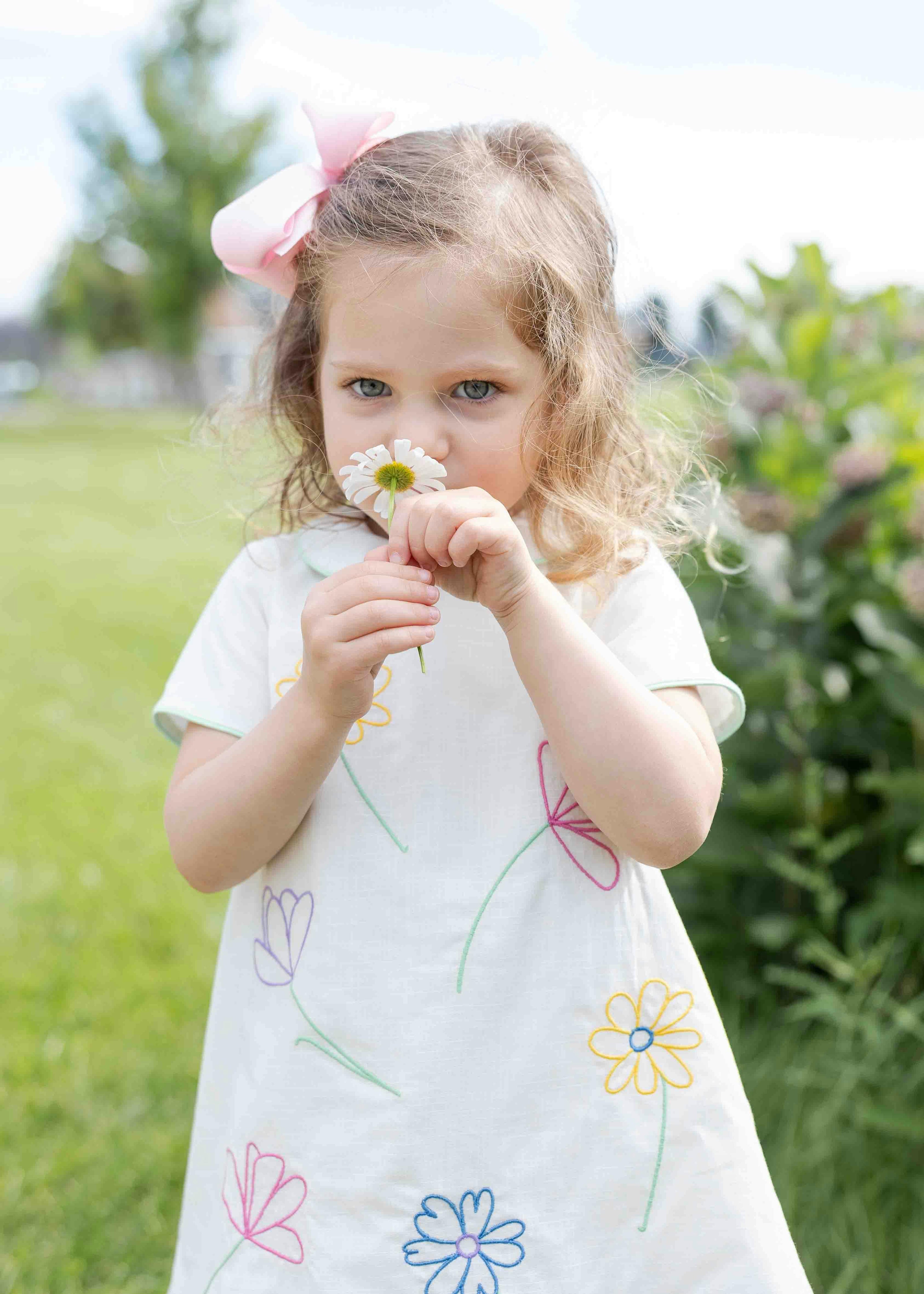 Linen Look Dress With Embroidered Flowers