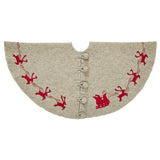 Handmade Reindeer Christmas Tree Skirt- Grey Red Reindeer And Cream Whip Stitch-72"