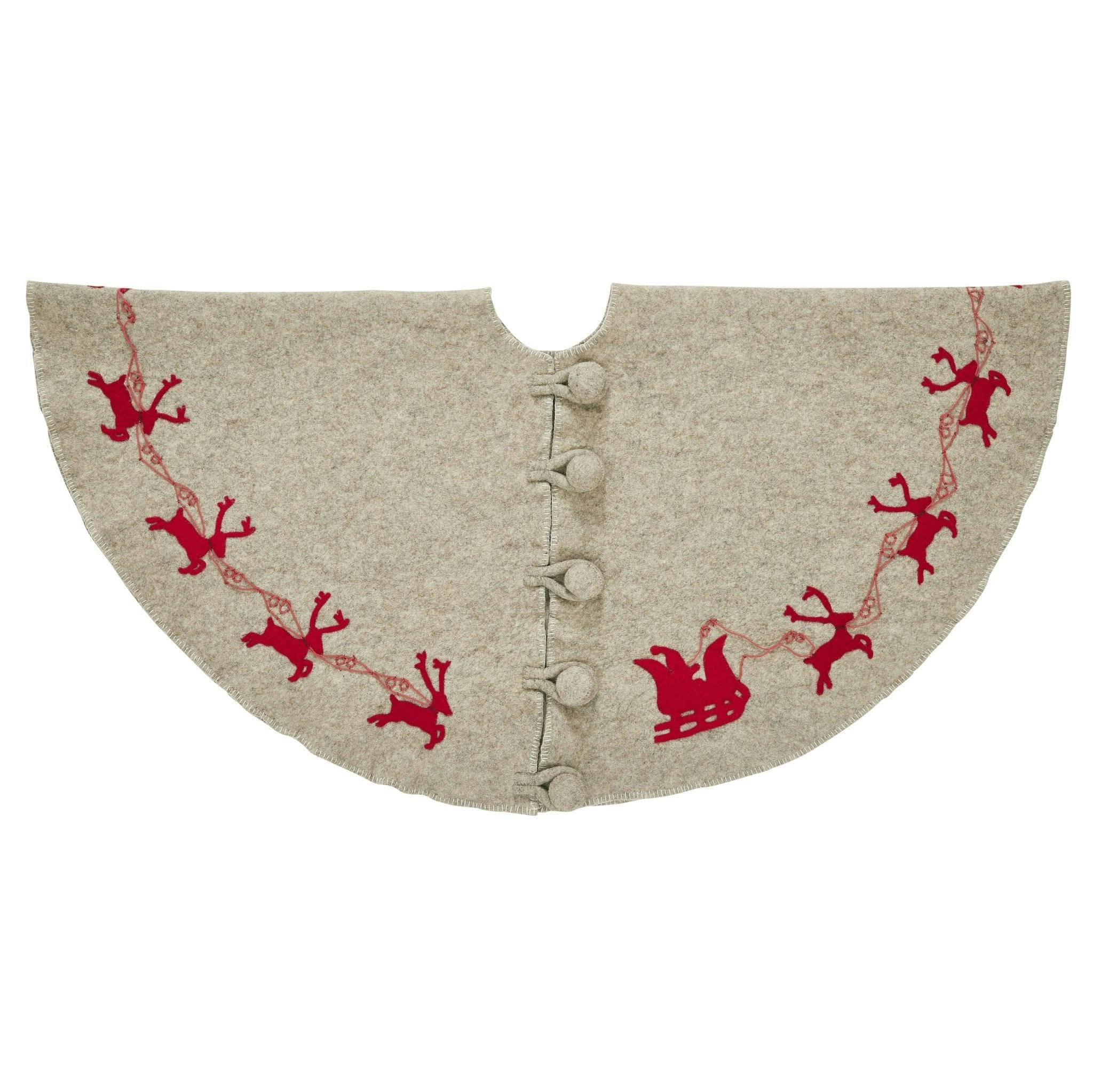 Handmade Reindeer Christmas Tree Skirt- Grey Red Reindeer And Cream Whip Stitch-72