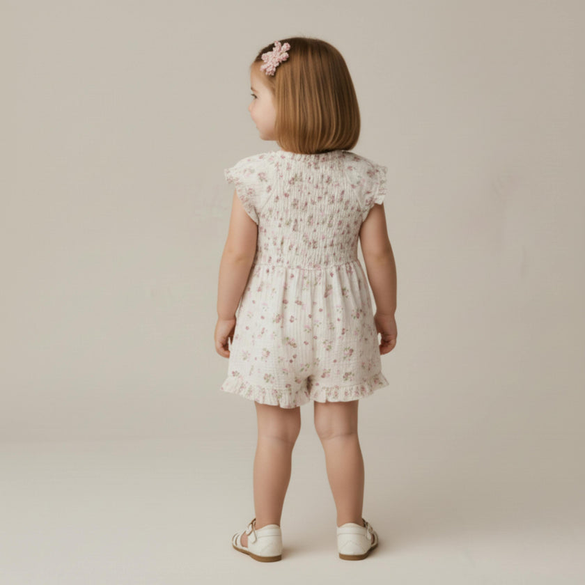 Organic Smocked Jumpsuit - Blush Floral