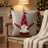 Hand Felted Wool Pillow - Gnome Red Sequin Hat - 20"