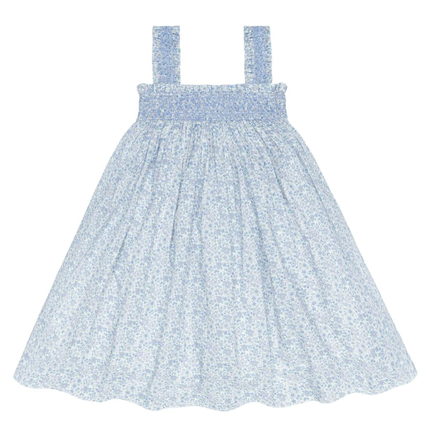 girls slate floral ruffle strap smocked dress
